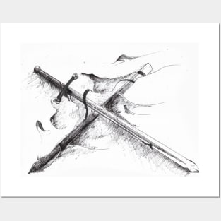 Claymore sword ink drawing - fine art inspired designs Posters and Art